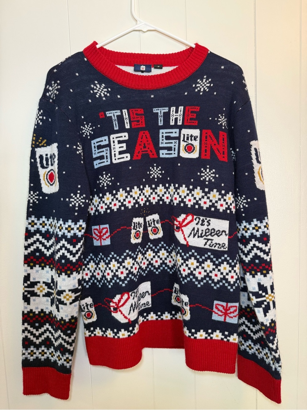 Miller Light 'Tis The Season Navy & Red Holiday Christmas Sweater